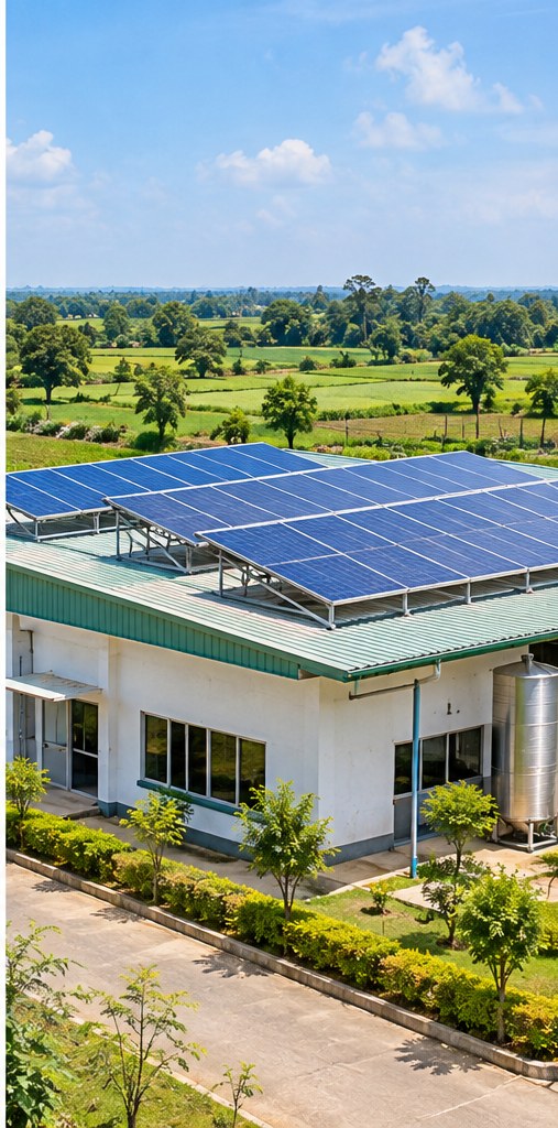 Solar panels on a farm building